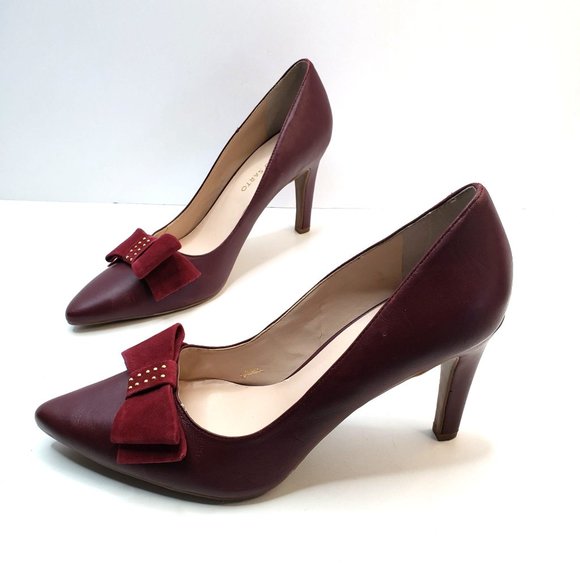 Franco Sarto Shoes - Franco Sarto Large Bow Heels Sz 10 Burgundy Red Suede Slip On Stiletto Pump Shoe